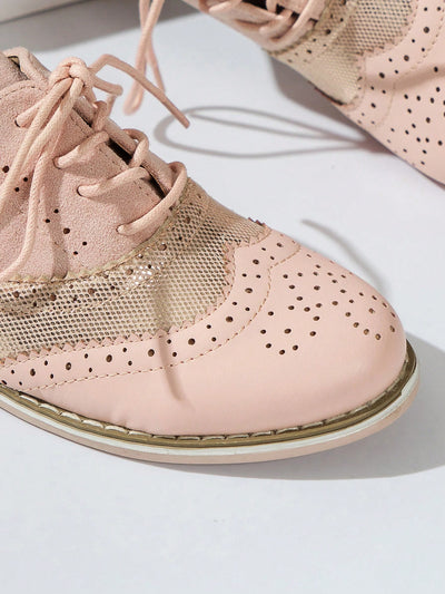 Pretty in Pink: Women's Patchwork Design Brogue Oxford Shoes