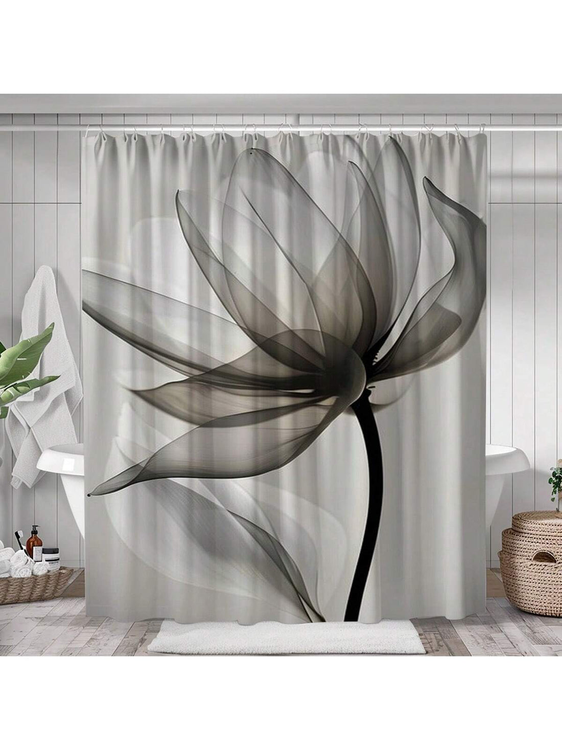 Enhance your bathroom with sophistication and practicality with Leafy Elegance. This waterproof and mildewproof polyester shower curtain is designed to keep your bathroom stylish and clean, making it the perfect bathroom divider. Enjoy the benefits of long-lasting use with this durable and elegant curtain.