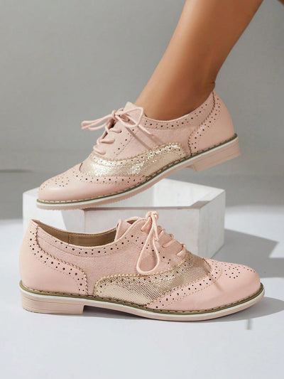 Pretty in Pink: Women's Patchwork Design Brogue Oxford Shoes