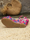 Chic Pink Summer Vacation Woven Wedge Sandals with Geometric Pattern and Vintage Buckle Design