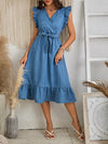 Effortlessly Chic: Women's Blue Denim V-Neck Dress - Your Ultimate Vacation Essential