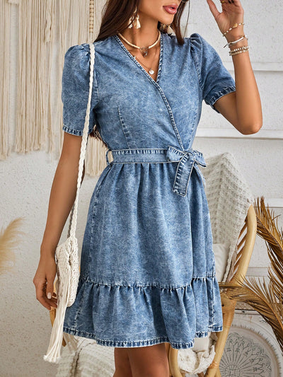 Blue Wrap Belt Knotted Denim Dress: The Perfect Casual and Versatile Wardrobe Essential for Women