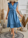 Effortlessly Chic: Women's Blue Denim V-Neck Dress - Your Ultimate Vacation Essential