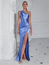 Sophisticated Glamour: Shoulder Pleated High Slit Cocktail Party Prom Dress