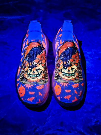 Pumpkin Patch Ghost Print Casual Athletic Sneakers: Lightweight & Comfortable