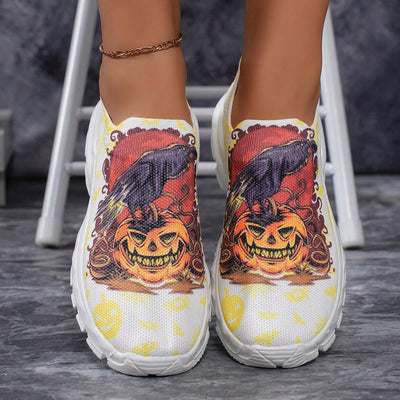 Pumpkin Patch Ghost Print Casual Athletic Sneakers: Lightweight & Comfortable