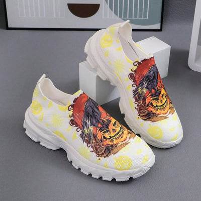 Pumpkin Patch Ghost Print Casual Athletic Sneakers: Lightweight & Comfortable