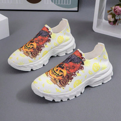 Pumpkin Patch Ghost Print Casual Athletic Sneakers: Lightweight & Comfortable