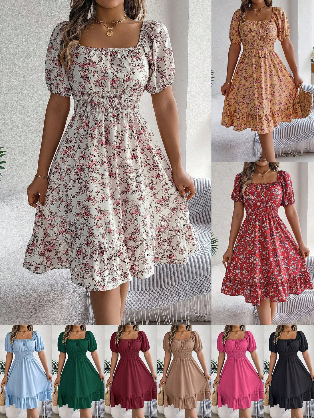 This Sun-kissed Ditsy Floral Dress is the perfect choice for your spring and summer holidays. Its vibrant floral design will add a touch of sunshine to your wardrobe, while the lightweight fabric will keep you cool and comfortable. Embrace the season in style with this must-have dress.