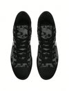 Black and White Skull And Rose Women's Canvas Shoe - Soft, Breathable, Lightweight, Durable