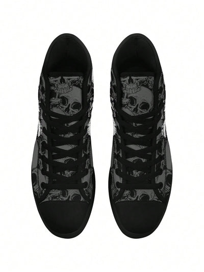 Black and White Skull And Rose Women's Canvas Shoe - Soft, Breathable, Lightweight, Durable