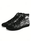 Black and White Skull And Rose Women's Canvas Shoe - Soft, Breathable, Lightweight, Durable