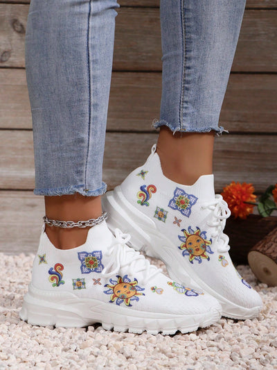 Sun Face Print Women's Fashionable Casual Sneakers: Embrace Fun Fashion with Style