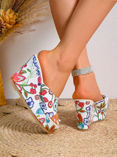 New Summer Plus Size Anti-Slip Waterproof Platform Printed High-Heeled Wedge Sandals