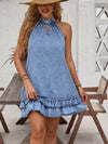 Elevate Your Denim Collection with Keyhole Neckline Ruffle Hem Dress