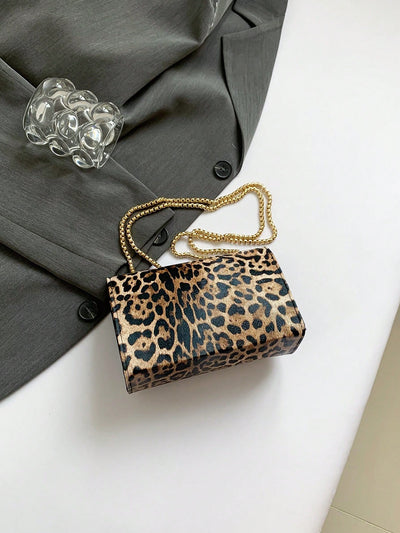 Wild and Chic: Leopard Print Mini Square Shoulder Bag for Women