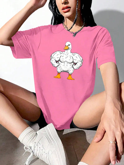 Quirky Duck Print Casual T-Shirt for Women - Perfect for Sports & Spring Adventures