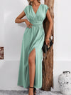 Effortlessly Chic: Women's V-Neck Split Hem Casual Dress in Solid Mint Green