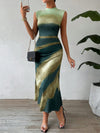 Chic Colorblock Sleeveless Summer Dress - Elegant Stand Collar Design