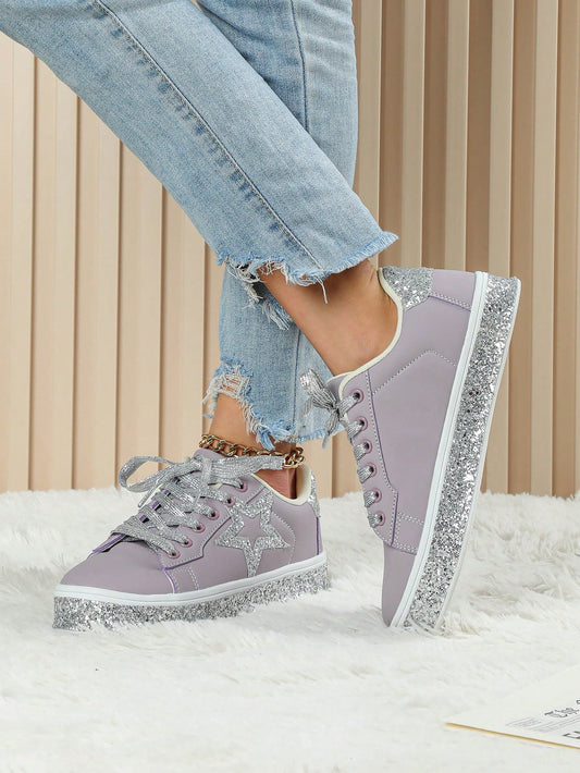 Step out in style with our Vintage Glitter Star Couple Sneakers. These streetwear shoes are perfect for sports and travel, providing both comfort and fashion in one pair. With a vintage glitter star design, you'll be sure to turn heads wherever you go. Don't compromise on style or function with these stylish sneakers.