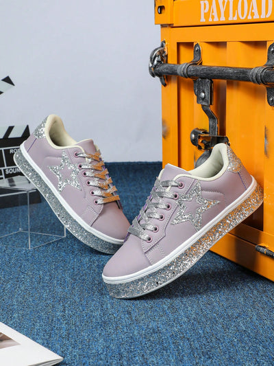 Vintage Glitter Star Couple Sneakers: Stylish Streetwear for Sports and Travel