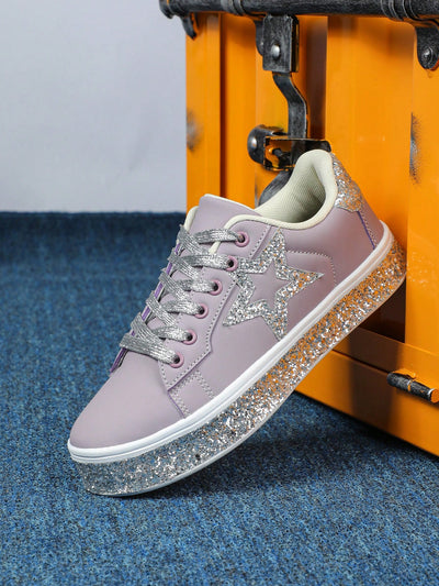 Vintage Glitter Star Couple Sneakers: Stylish Streetwear for Sports and Travel