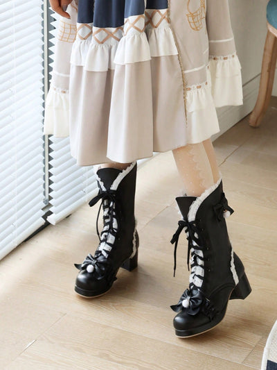 Sweet and Cute Lolita Fashion with Japanese Lace Flower Short Boots