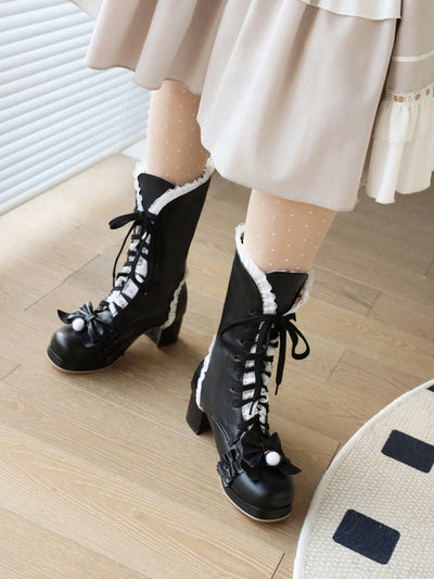 Sweet and Cute Lolita Fashion with Japanese Lace Flower Short Boots