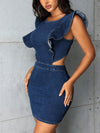 Summer Seduction: Ruffled Backless Bodycon Denim Dress