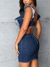 Summer Seduction: Ruffled Backless Bodycon Denim Dress