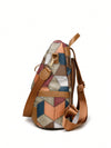 Stylish and Secure: Color Block Rhombic Check Anti-Theft Backpack for Women