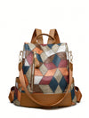 Stylish and Secure: Color Block Rhombic Check Anti-Theft Backpack for Women