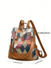 Stylish and Secure: Color Block Rhombic Check Anti-Theft Backpack for Women