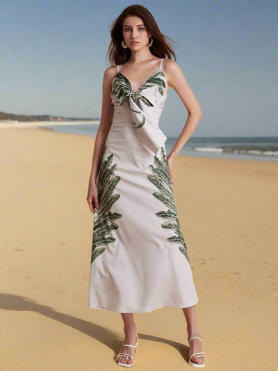 Tropical Paradise: Beach Vacation Dress with Bowknot Shoulder Straps