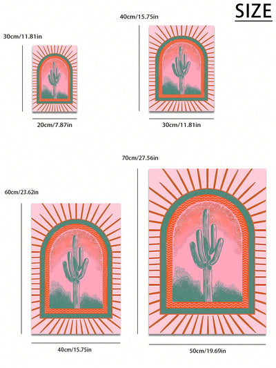 Boho Desert Vibes: Frameless Canvas Print - Cactus & Vulture Sunrise/Sunset Wall Art