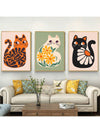 Feline Frenzy: 3-Piece Bohemian Cat Art Prints Set for Purr-fect Home Decor