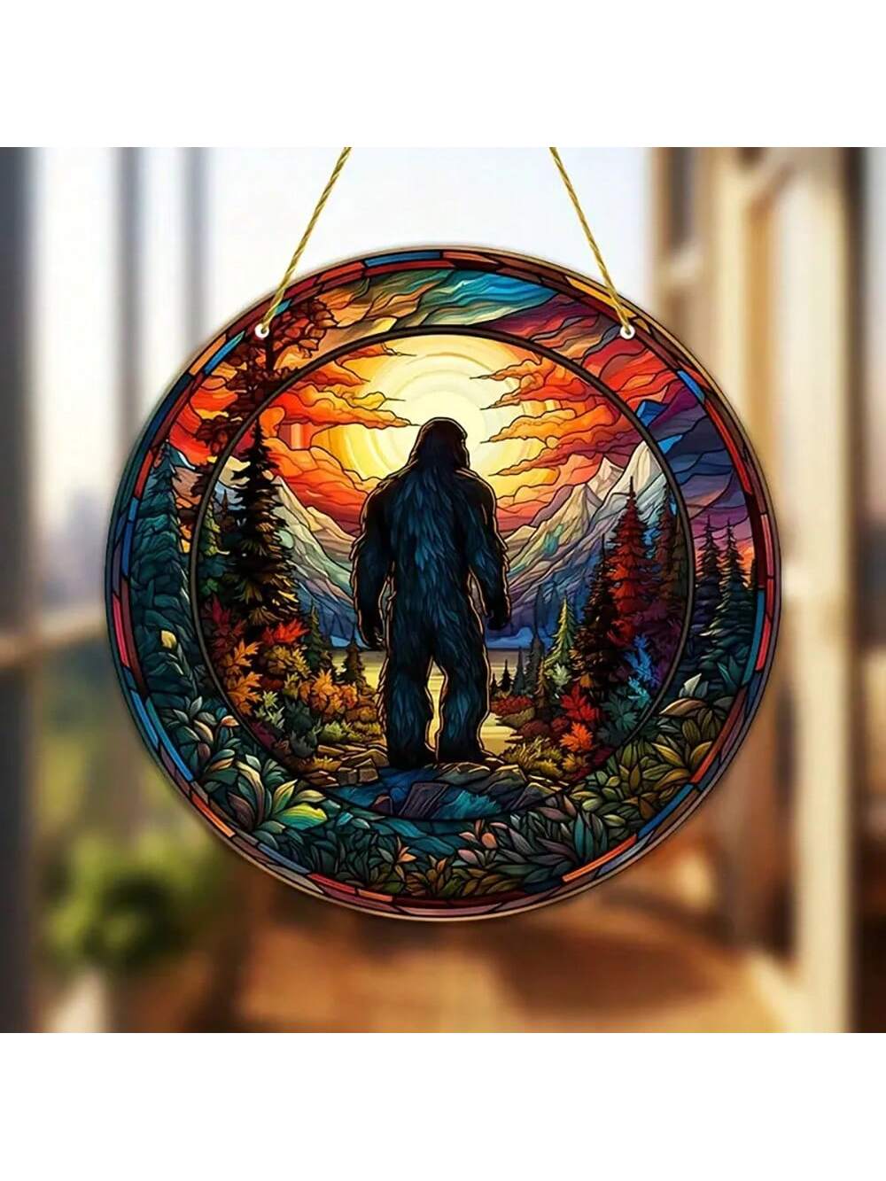 Elevate your home decor with our Vibrant Sasquatch Window Hanging Ornament. With its vivid colors and unique design, this ornament is sure to add a touch of personality to any window. Bring the beauty of nature inside and make a statement with this eye-catching piece.