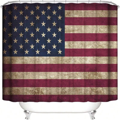 Patriotic Pride Shower Curtain - American Flag Graphic Print with Waterproof Design and 12 Plastic Hooks - 72x72 Inches