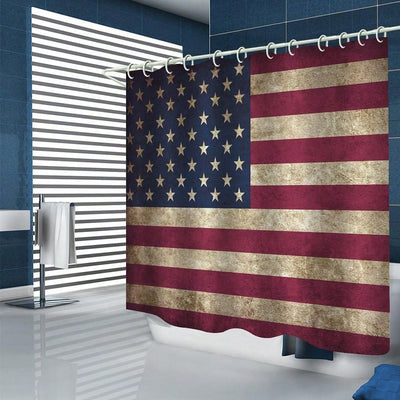 Patriotic Pride Shower Curtain - American Flag Graphic Print with Waterproof Design and 12 Plastic Hooks - 72x72 Inches