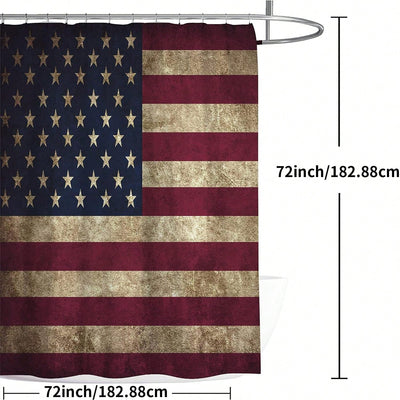 Patriotic Pride Shower Curtain - American Flag Graphic Print with Waterproof Design and 12 Plastic Hooks - 72x72 Inches