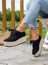 Chic Beige Suede Wedge Platform Lace-Up Shoes with Dual-Tone Rope Soles