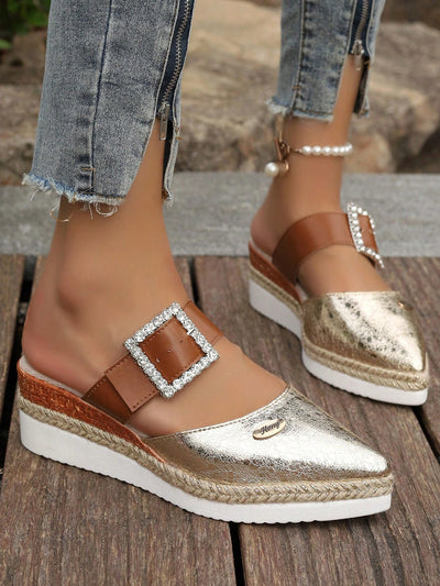 Elegant Butterfly Pearl Wedge Espadrilles for Plus Size Women