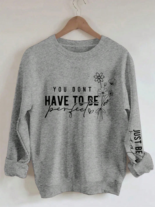 Chic Floral Slogan Drop Shoulder Sweatshirt for Effortless Spring & Autumn Style