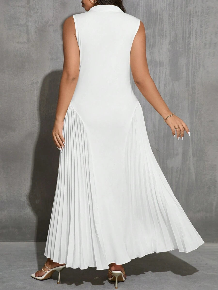 Slip into effortless sophistication with this stunning black sleeveless A-line dress, designed to celebrate your curves with grace. The charming pleated neckline adds a touch of refined detail, while the flowing silhouette flatters and moves beautifully. Perfect for making a memorable entrance at summer getaways, graduation ceremonies, or any occasion calling for polished elegance. This versatile piece transitions seamlessly from day to evening, proving that timeless style knows no size. Dress it up with he