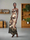 Blooming Beauty: Backless Draped Neck Long Floral Print Dress