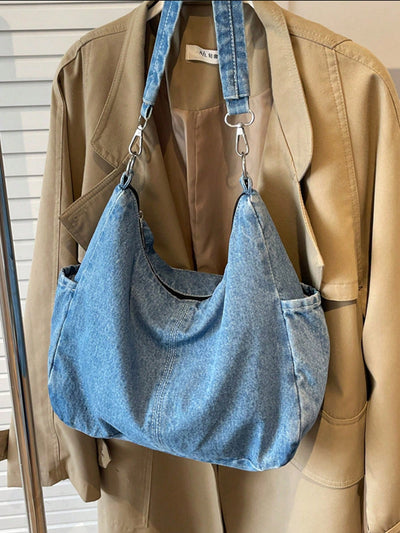 Vintage Blue Distressed Slouchy Shoulder Bag: Perfect College & Work Bag for Women