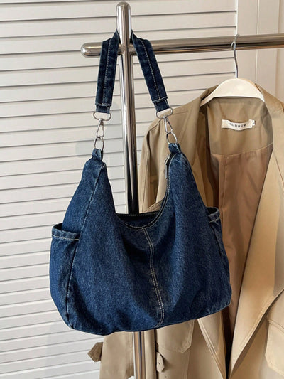 Vintage Blue Distressed Slouchy Shoulder Bag: Perfect College & Work Bag for Women