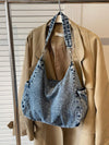 Vintage Blue Distressed Slouchy Shoulder Bag: Perfect College & Work Bag for Women