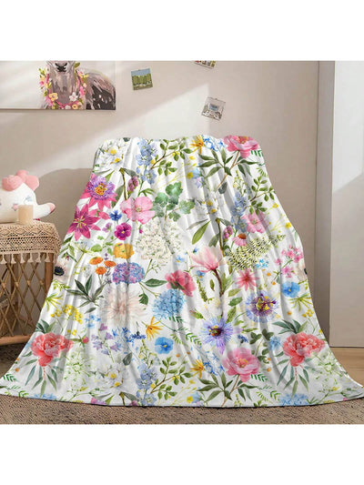 Chic Floral Print Blanket - Soft & Cozy Perfect for Travel, Sofa, Bed, or Office