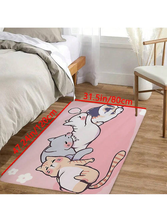 Adorable Cartoon Cat Patterned Washable Carpet - Ideal for Cozy Bedroom Decor